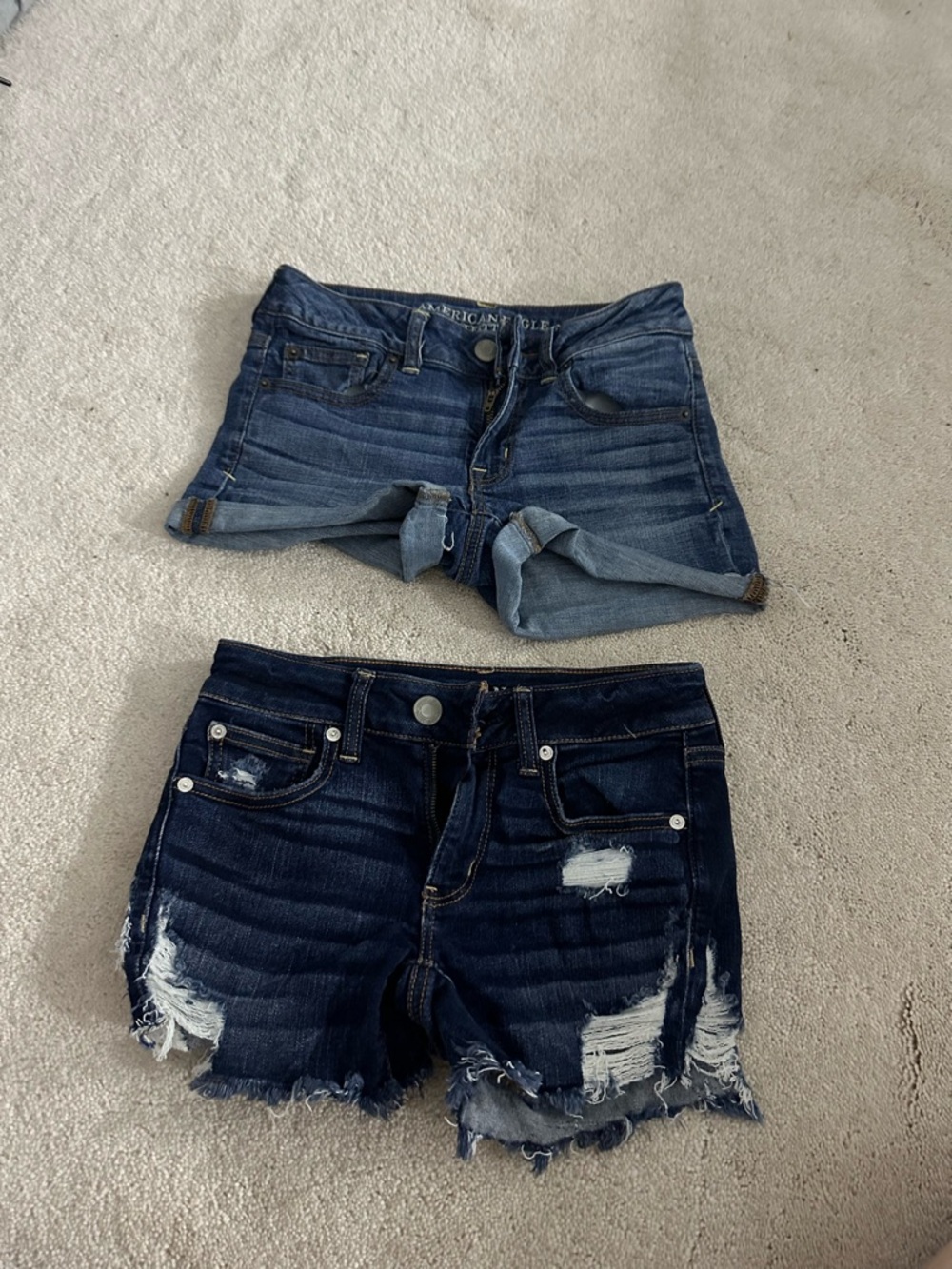 American Eagle Outfitters Dark Wash Distressed Denim Shorts - Navy